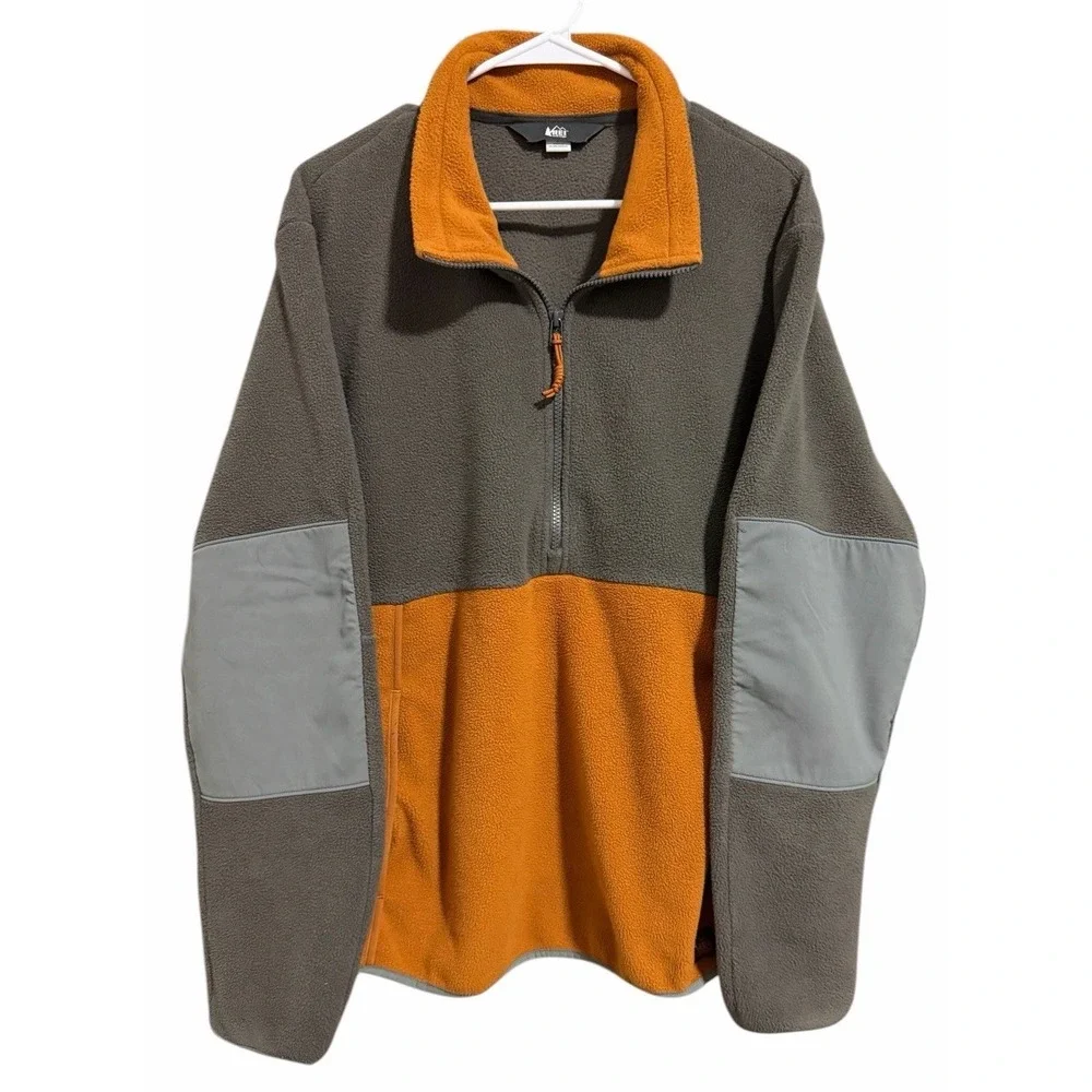 Rei Co-op 1/2 Zip Pullover‎ Fleece Orange/Green/Gray Men's Size Large
